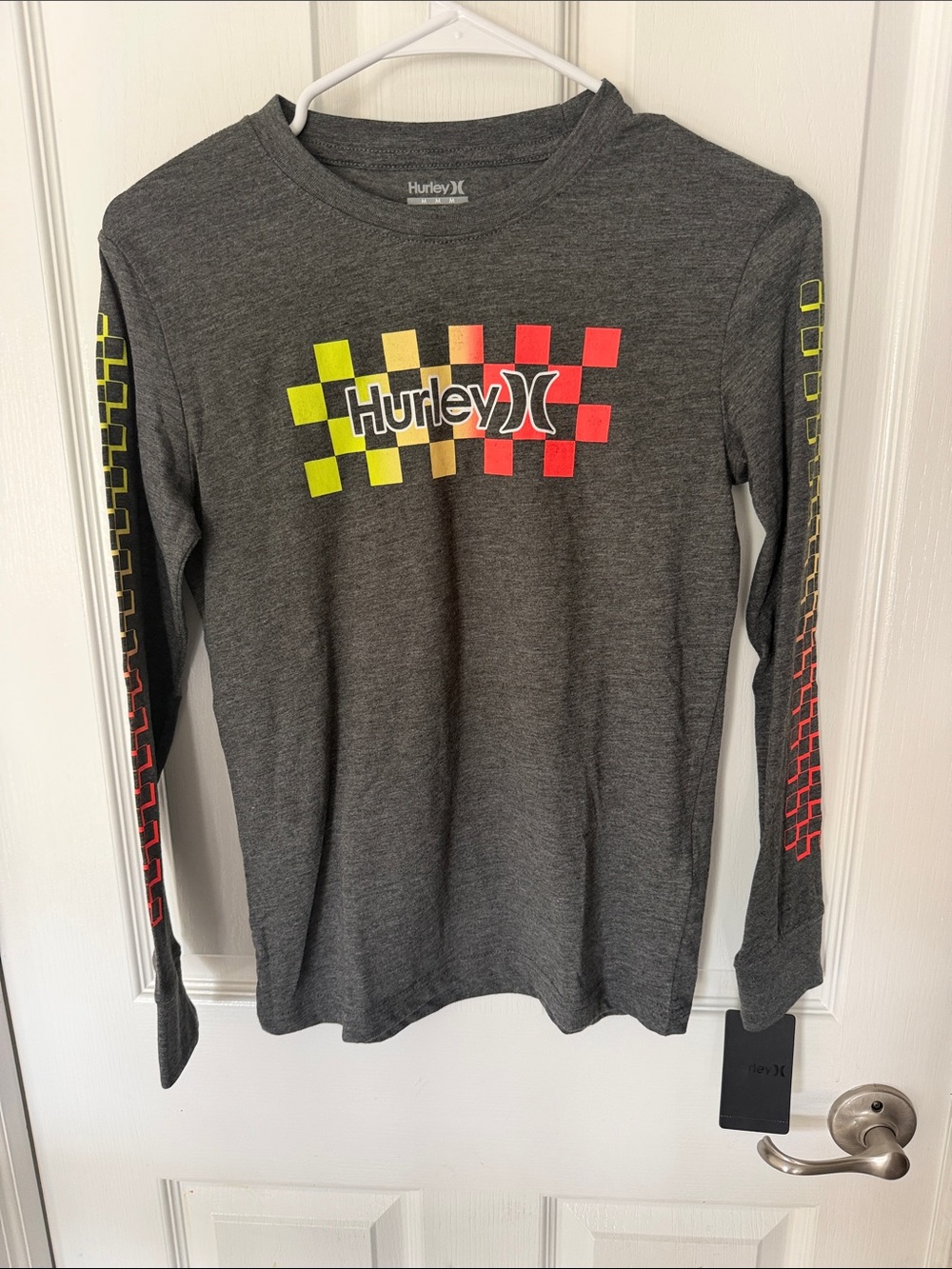 Hurley Long Sleeve Graphic Tee - Charcoal with Neon Yellow & Neon Red